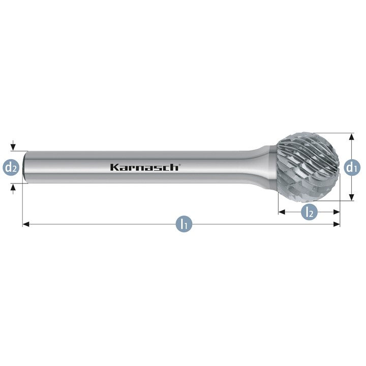 Hartmetall-Frässtift, KUD, Kugel, HP-3-VERZAHNUNG, unbeschichtet, Value Tool