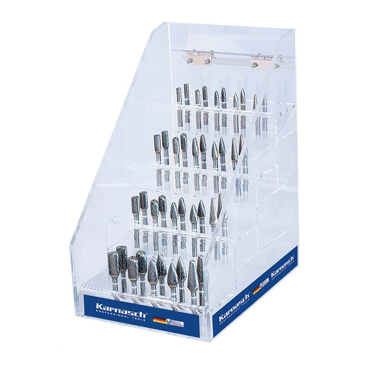 Lockable Display Case with 40 Rotary Burrs, HP3 Cut, Blue-tec coated